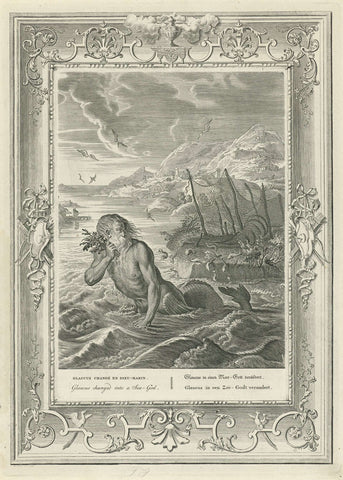 Glaucus turns into a naval centaur, Bernard Picart (workshop or), 1731 Canvas Print