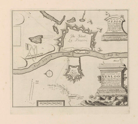 Plattegrond van de vestingen van Venlo, Abraham Allard, 1702 - 1733 Canvas Print