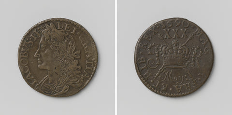 Emergency coin of half a crown of siege of James II, King of England, t from May 1690, anonymous, 1690 Canvas Print