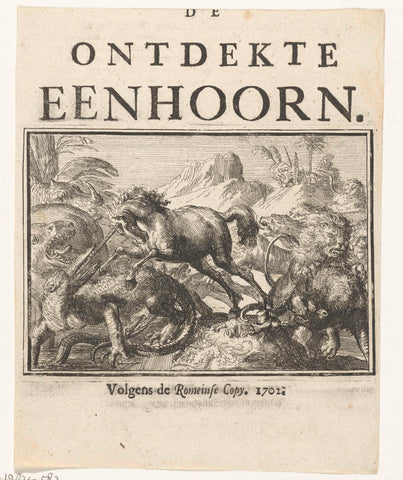 Title page for the pamphlet: De Ontdekte Eenhoorn, 1701, Romeyn de Hooghe, 1702 Canvas Print