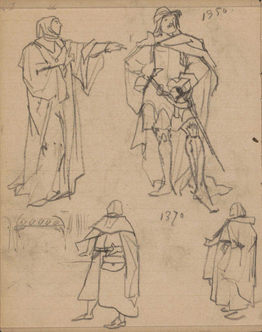 Figures in costumes from 1350 and 1370, Marius Bauer, 1885 Canvas Print