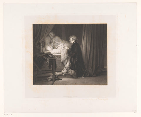 Two praying children by a bed, Jules François, 1858 Canvas Print