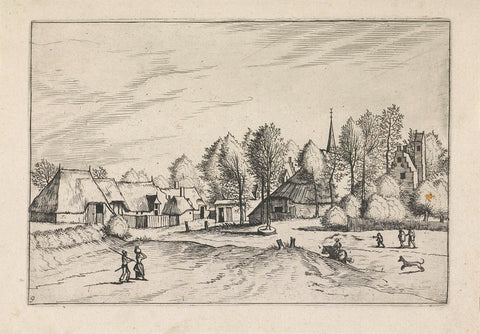 View of a village with a church tower, Johannes or Lucas van Doetechum, 1610 - before 1676 Canvas Print