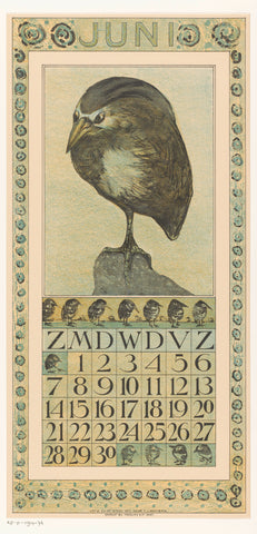 Calendar sheet June with quack, Theo van Hoytema, 1907 Canvas Print