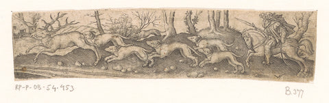 Deer hunting with a hunter on horseback and six dogs, Virgil Solis, 1524 - 1562 Canvas Print