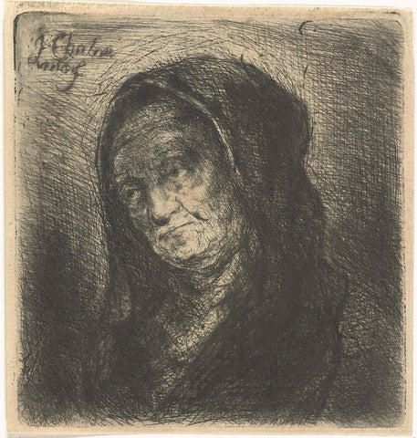 Old woman with black veil, Jan Chalon, 1748 - 1795 Canvas Print