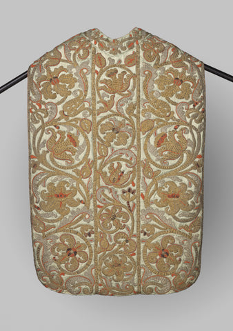 Chasuble of light blue satin, embroidered with gold and silver thread and with blood corals, grenades and pearls, anonymous, c. 1675 - c. 1700 Canvas Print