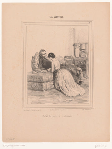 Woman makes a proposal to her husband, Paul Gavarni, 1841 Canvas Print