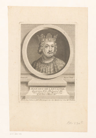 Portrait of John of Ghent, Pierre François Basan, 1733-1756 Canvas Print