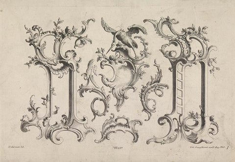 Rocaille-ornamenten met vogel, Franz Xaver Habermann (possibly), 1731 - 1775 Canvas Print