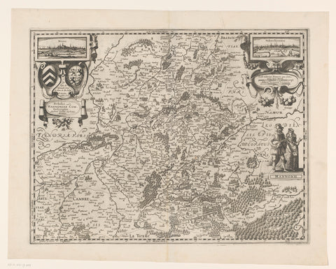 Map of the county of Hainaut, with a view of Bergen and Valenciennes, anonymous, 1617 - 1622 Canvas Print