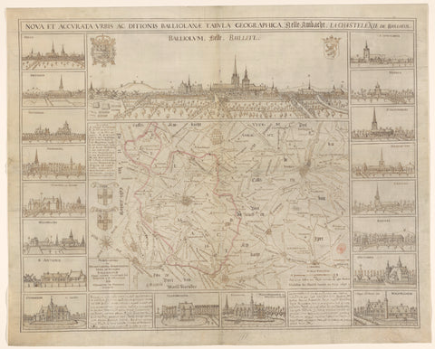 Map of Belle-Ambacht and a view of Belle, Vedastus du Plouich, 1637 Canvas Print