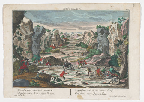 View of a bear hunt, Georg Balthasar Probst, 1742 - 1801 Canvas Print