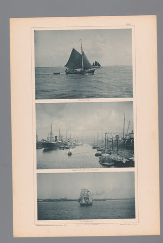 Three images of a sailing ship on the Elbe, a view of the port of Hamburg and a sailing ship at Cuxhaven, Wilhelm Dreesen, 1894 Canvas Print