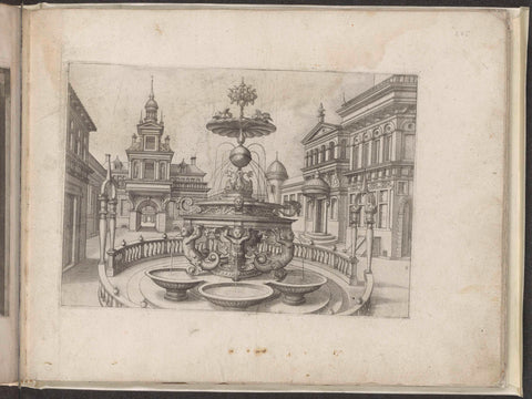 Town square with a round fountain, Joannes van Doetechum (I), 1568 Canvas Print