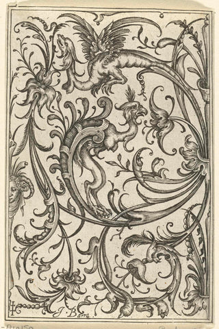 Panel with leaf vines that end in two dragons, Johan Barra, 1623 Canvas Print