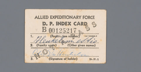 D.P. Index card 29/4/45, Allied Expeditionary Forces, 1945 Canvas Print