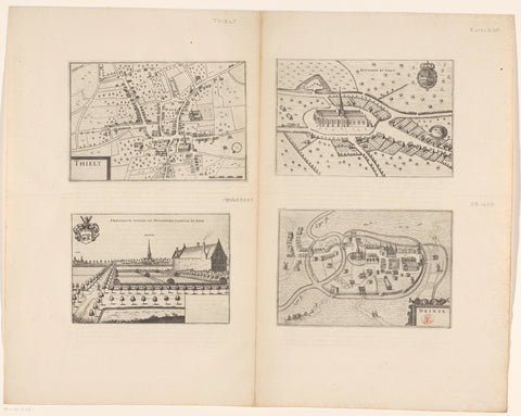 View of Ruiselede, Deinze and Meulebeke and a map of Tielt, anonymous, 1652 Canvas Print