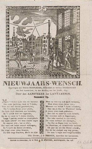 New Year's wish of the lampposts of Amsterdam for the year 1845, Jacob Coldewijn, 1844 - 1845 Canvas Print