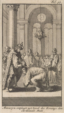 Mazarin receives the cardinal's hat from Louis XIII, 1640, Caspar Luyken, 1699 Canvas Print