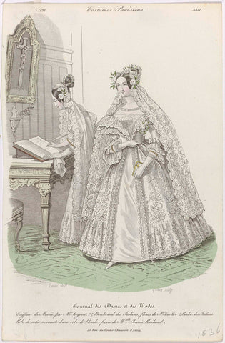 Journal des Dames et des Modes, Costumes Parisiens 1836 (3351): Coiffure de Marié (...), Georges Jacques Gatine, 1836 Canvas Print