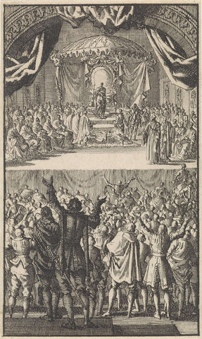 Philip II is crowned King of Portugal, 1581, Jan Luyken, 1699 Canvas Print