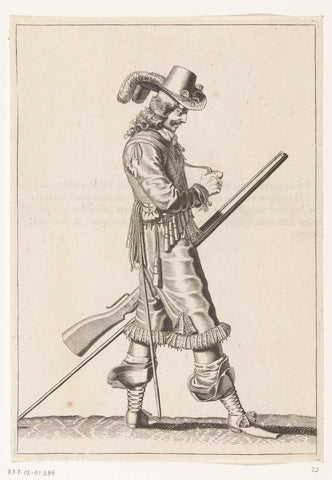 Soldier with a musket opening a powder size, ca. 1645, Petrus Rucholle, 1645 - 1647 Canvas Print