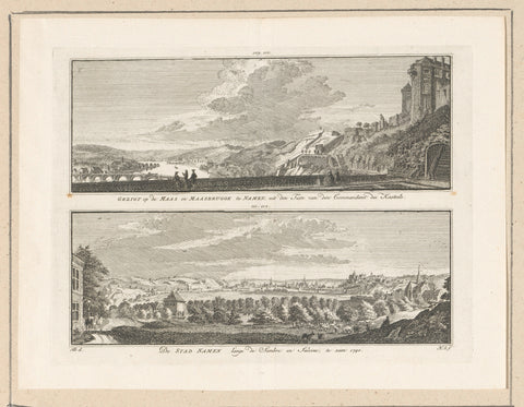 View of the Meuse and the bridge over the Meuse near Namur and view of the city of Namur, 1740, Hendrik Spilman, 1746 - 1792 Canvas Print