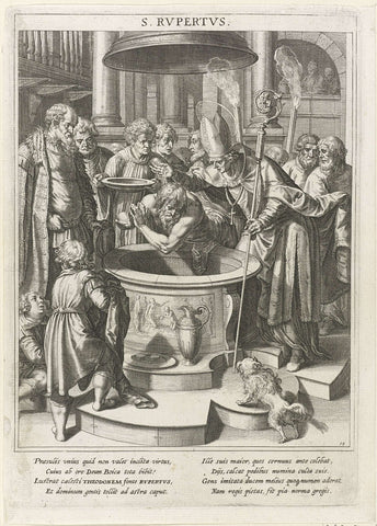 Saint Rupertus baptizes the inhabitants of Salzburg, Raphaël Sadeler (I), 1615 Canvas Print