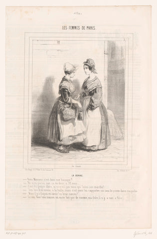 Two maids speak to each other on the street, Alfred André Géniole, 1842 Canvas Print