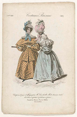 Journal des Dames et des Modes, Costumes Parisiens, 5 Octobre 1833, (3117): Chapeau de gros de Afriqu (...), anonymous, 1833 Canvas Print