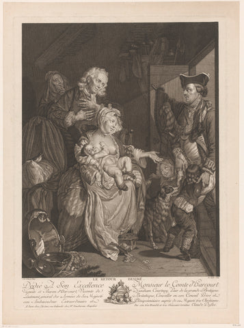 Homely scene with homecoming of a father, Claude Augustin Duflos, 1769 Canvas Print