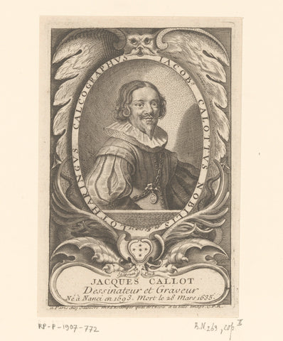 Portrait of Jacques Callot, anonymous, Michel Lasne, 1697 - 1756 Canvas Print