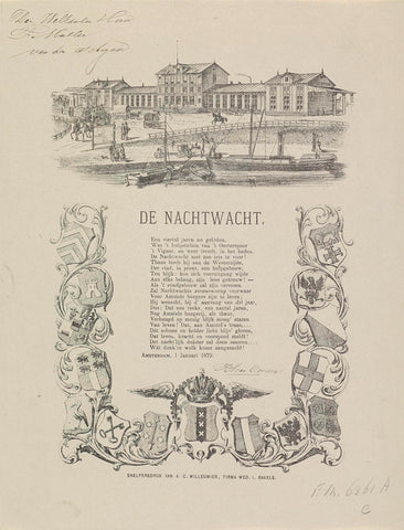 New Year's Wish of the Amsterdam Night Watch for the year 1879, anonymous, 1878 - 1879 Canvas Print