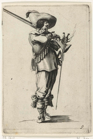 Standing soldier with musket over the shoulder and rifle holder in the left hand., Salomon Savery, 1630 - 1665 Canvas Print