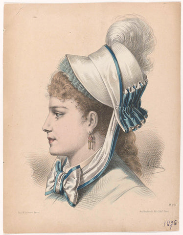 Woman's head with a hat with bow ribbons, 1875, No.M.23, A. Néraudon, 1875 Canvas Print