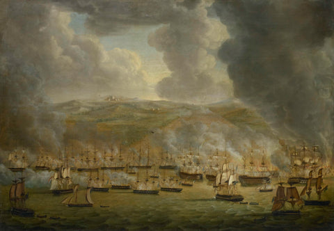 The Attack of the Combined Anglo-Dutch Squadron on Algiers, 1816, Gerardus Laurentius Keultjes, 1817 Canvas Print