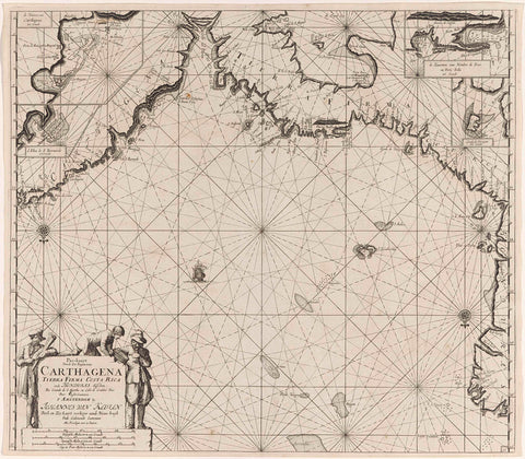 Map of the coasts colombia, Panama, Costa Rica and Honduras, with a betting map of Carthagena, Jan Luyken, 1684 - 1799 Canvas Print