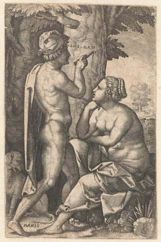 Paris carves name of Oenone in bark of tree, Georg Pencz, 1539 Canvas Print