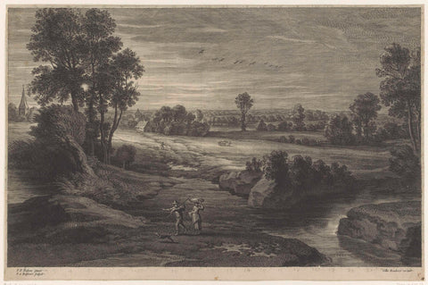 Landscape with watercourse and figures, Schelte Adamsz. Bolswert, 1596 – 1659 Canvas Print