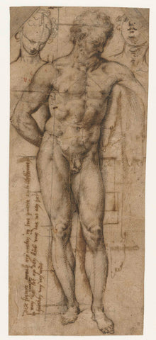 Studie van een naakte man (Hercules?) en twee hoofden van vrouwen, Denys Calvaert, c. 1573 - c. 1576 Canvas Print