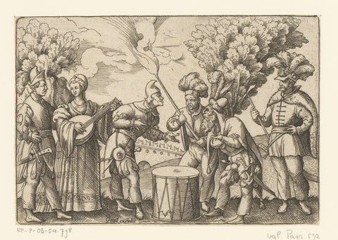 Six figures around a drum, possibly Fasting Evening, Virgilius Solis, 1524 - 1562 Canvas Print