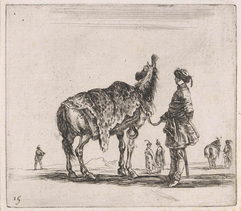 Polish man next to a horse with leopard skin over the back, Stefano della Bella, 1632 - 1664 Canvas Print