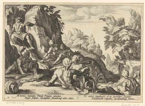 Peneus visited by other river gods, Hendrick Goltzius (workshop of), 1589 Canvas Print