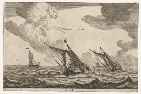 Three Sailing Ships on a Rough Sea, Reinier Nooms, 1654 - 1658 Canvas Print