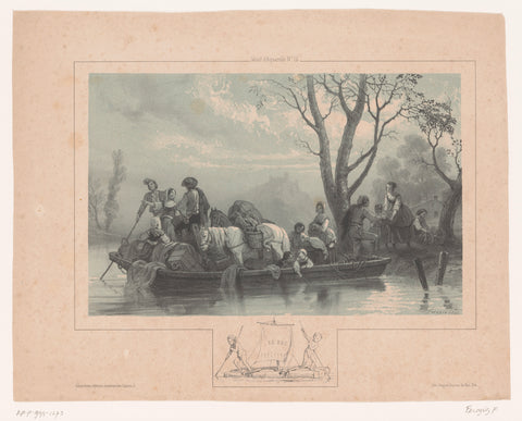 Ferry with horses and passengers, Fortuné Férogio, 1842 Canvas Print