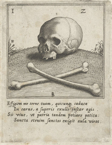 Vanitas performance with a skull and two bones, Johann Sadeler (I), 1560 - 1620 Canvas Print