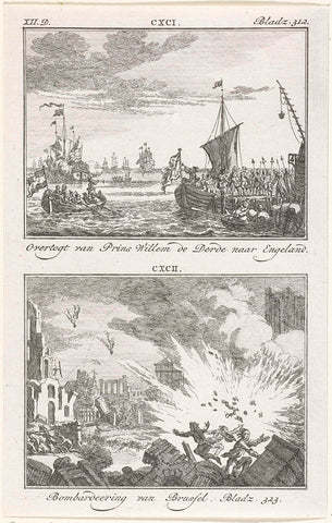 Crossing of William III to England, 1688, and bombardment of Brussels by the French, 1695, Simon Fokke, 1722 - 1784 Canvas Print