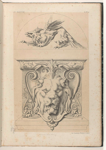 Griffin and Shield with Lion's Head, Michel Liénard, 1866 Canvas Print