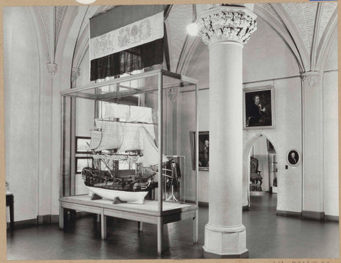 Room 114 seen to the southeast with a ship model under a flag, 1963 Canvas Print